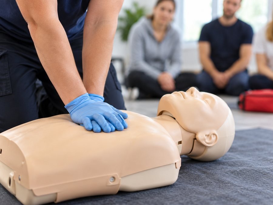 CPR training on a resuscitation manikin